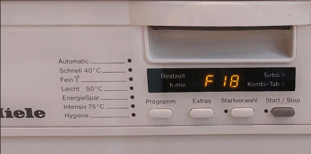 Ошибка F18 в посудомоечной машине Miele